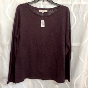Loft Long Sleeve Purple Lace Top, Size Large